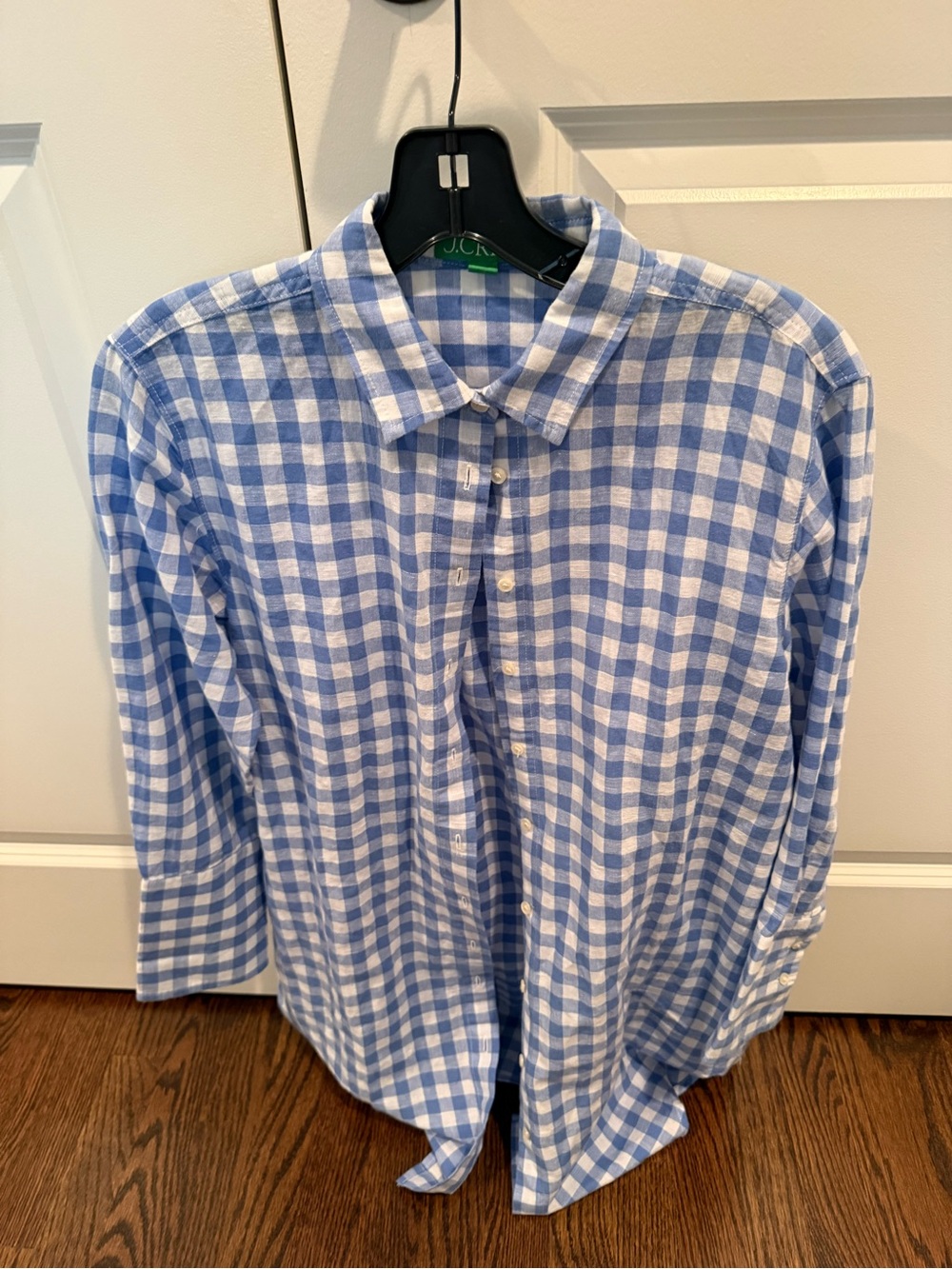 Women Blue and White Gingham cover -Up Shirt